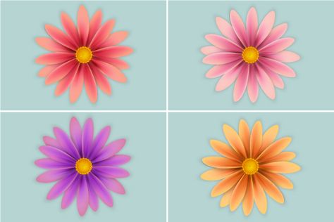 Create Simple Flowers With Gradient Mesh in Adobe Illustrator Illustrator Tools, Adobe Tips, Chalk Typography, Flower Vector Art, Plan Garage, Mesh Tool, Adobe Illustrator Tutorial, Adobe Illustrator Design, Adobe Illustrator Vector