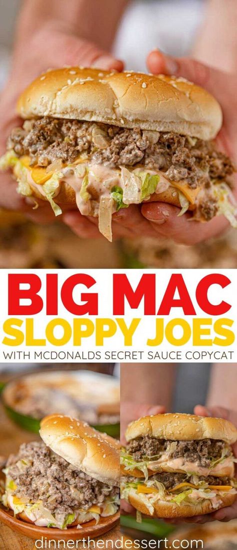 Simple Grab And Go Lunch, Big Family Dinner Ideas, Big Mac Sloppy Joes, Big Mac Sloppy, Mcdonalds Recipes, Cheese Pickles, 1000 Calorie, Classic Sandwich, Summer Foods