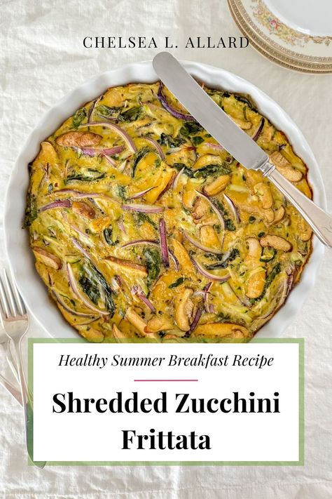 This shredded zucchini frittata is the perfect summer breakfast casserole. It’s super tasty and easy to make. Skip the stovetop–this frittata is fully oven-baked. Packed with fresh zucchini, shiitake mushrooms, and basil, this healthy frittata recipe is perfect for brunch or make-ahead weekday breakfast. Plus, it’s gluten-free, dairy-free and vegetarian. Zucchini Mushroom Frittata, Zucchini Breakfast Recipes, Frittata Recipes Healthy, Summer Breakfast Recipes, Zucchini Frittata Recipe, Healthy Frittata, Zucchini Breakfast, Mushroom Frittata, Zucchini Frittata