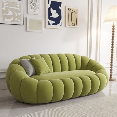 Unique pumpkin shape, sofa body without edges and corners, soft, just like the clouds; The fabric is comfortable and skin-friendly, not afraid of stains, but also suitable for various Spaces. Fabric: Green Polyester Blend | Everly Quinn Abeal 70.9" Sofa Polyester in Green | 25.6 H x 70.9 W x 37.4 D in | Wayfair 70’s Couch, Wavy Couch, Unique Couches Living Room, Groovy Couch, Fun Sofas, Fun Couches, Aesthetic Couches, Lime Green Couch, Shopify Balance