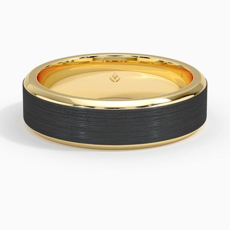 Men's 18K Yellow Gold Titanium and Merle Black 6mm Wedding Ring. A classic mixed metal look is crafted with an outer shell of titanium and a handsome beveled edge and interior of smooth, lustrous gold in your choice of 18K white, 18K yellow, or 14K rose gold.     The white gold version of this design features no rhodium plating, allowing a warm hue to shine through. Wedding Band Guide, Rose Gold Mens Wedding Band, Mens Wedding Rings Gold, Mens Wedding Bands Black, Groom Ring, Mens Band Rings, Mens Gold Wedding Band, Black Wedding Band, Titanium Ring