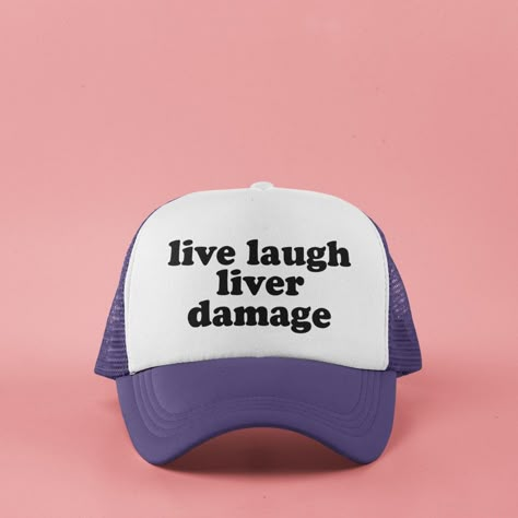 🧡This live, laugh, liver damage trucker hat is perfect for any party. Bachelor/bachelorette parties, birthdays, friend reunions, game days, cruises, vacations, and more.  Make your friends laugh when you wear it out or give it as a gift to your friend who you know loves to party. Choose your hat color and your custom hat with black text will be made to order.  🎨Choose your hat color and your custom cap with black text will be made to order.  📏 Hat and Size Information: One size fits most adul Cheap Funny Trucker Hat, Lurking Class Hat, Funny Letter Print Trucker Hat, Funny Trucker Hat With Letter Print, Funny Bachelorette Party Ideas, Funny Trucker Hats For Women, Funny Baseball Caps, Liver Damage, Funny Trucker Hat