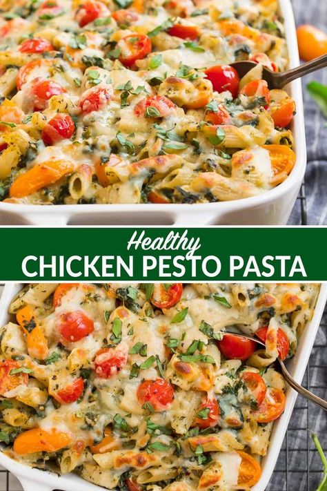 Spinach And Greek Yogurt Recipes, Chicken Pesto Pasta With Veggies, Easy Chicken And Veggie Pasta, Chicken Pesto Tomato Pasta, Pesto Chicken Pasta Casserole, Chicken Pesto Pasta Recipes Healthy, Baked Pesto Chicken Pasta, Healthy Chicken Pasta Casserole, Pasta Bake With Veggies