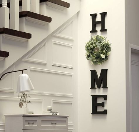 Staircase Wall Decor, Letter Wall Decor, Staircase Wall, Room Update, Wood Home, Apartment Decor Inspiration, Home Sign, Wall Decor Set, Farmhouse Wall Decor