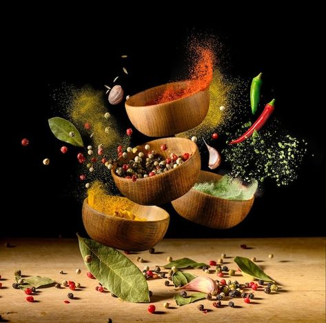 Photo spices and seasonings powder splas... | Premium Photo #Freepik #photo #spices-powder #pepper-powder #seasoning #curry-powder Spices Photography, Spice Bowls, Food Art Photography, Hanging Frames, Tasting Table, Game Food, Spices And Seasonings, Indian Spices, Organic Herbs