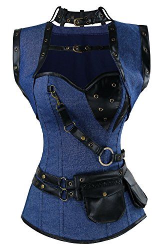 Charmian Women's Spiral Steel Boned Steampunk Gothic Vintage Denim Corset with Jacket and Belt Blue Small Burlesque Dress, Purple Corset, Steampunk Corset, Denim Outfits, Steel Boned Corsets, Boned Corsets, Plus Size Corset, Vintage Denim Jeans, Denim Corset