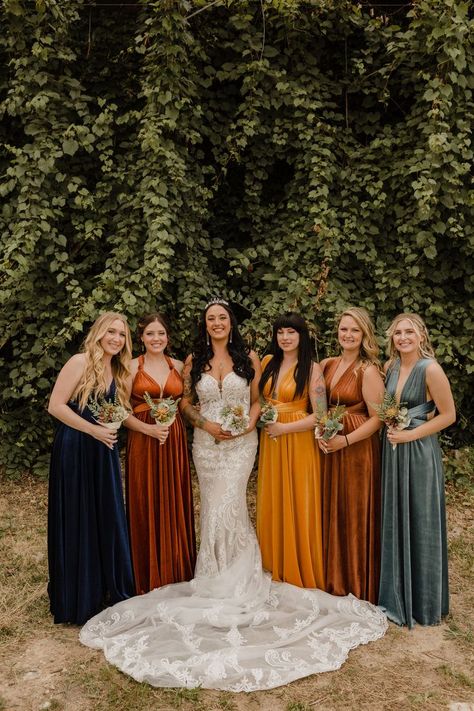 Gem Tones Wedding, Boho Wedding Bridesmaid Dresses, Bridesmaid Dresses Different Colors, Jewel Tone Bridesmaid, Boho Wedding Bridesmaids, Sophisticated Boho, Fall Wedding Bridesmaids, Fall Wedding Color Palette, Gem Tones