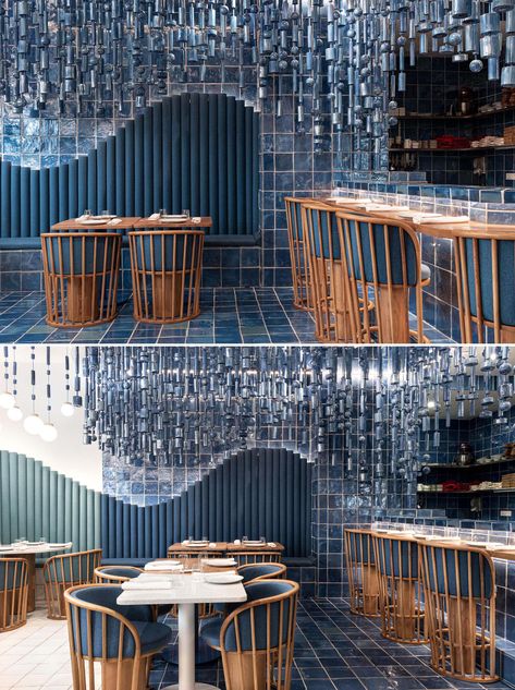 Masquespacio Have Designed A Restaurant Interior Inspired By The Sea And The Shape Of Waves Waterpark Hotel, Ocean Restaurant, Restaurant Themes, Decoration Restaurant, Airport Design, Sea Design, Restaurant Concept, Hotel Interior Design, Modern Restaurant