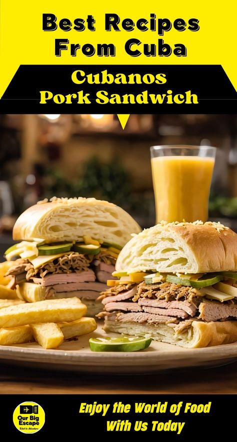 Cubanos Pork Sandwich Recipe - Traditional Cuba Holiday Recipes and Food - Authentic Cuba recipes from Cuba. Traditional recipes from Cuba your family will fall in love with. Recipes from Cuba you have to try. Cuba Recipes, Pork Sandwich Recipes, Trip To Cuba, Tropical Fruit Salad, Cuba Holiday, Cuban Cuisine, Cuban Sandwich, Pork Ham, Traditional Recipes