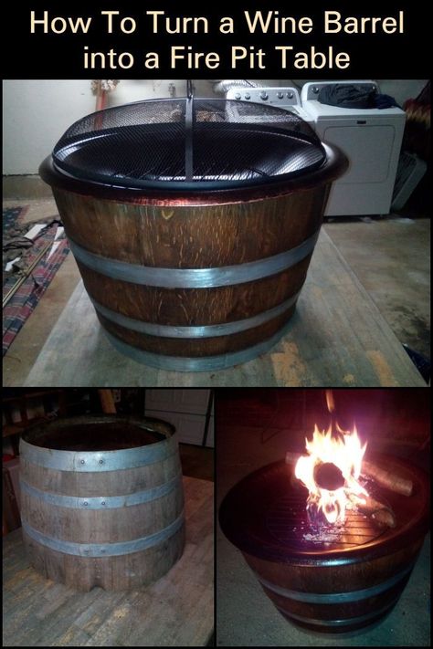 Turn a Wine Barrel into a Fire Pit Table Have your own tall fire pit with this easy DIY. Diy Wine Barrel, Wine Barrel Fire Pit, Brewery Decor, Barrel Fire Pit, Whiskey Barrel Table, Backyard Goals, Barrel Ideas, Outside Fire Pits, Lake Ideas