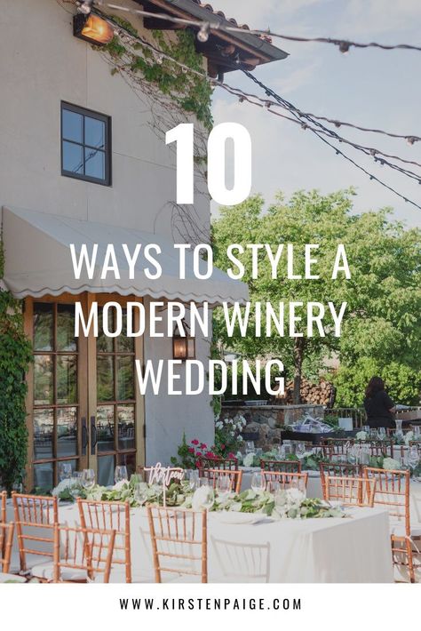 10 Ways to Style a Modern Winery Wedding, #kpbride | Kirsten Paige | Truly one of my favorite weddings to date was our Kirsten Paige bride, Brooklyn! Her wedding was outdoors at Clos LaChance Winery in California. Styled & planned all by herself. With twinkle tights, wooden chairs, greenery, white bouquets, white bridesmaid dresses and more this wedding decor is one not to miss. View the full blog post for more! -> https://www.kirstenpaige.com/blog/california-vineyard-wedding/brooklyn-and-jason Weddings At Vineyards, Weddings At Wineries, Wedding Ideas Winery Vineyard, Wedding On Vineyard, October Vineyard Wedding, Winery Wedding Decorations Centerpieces, Winery Themed Wedding, Wedding In Winery Vineyard, Boho Winery Wedding