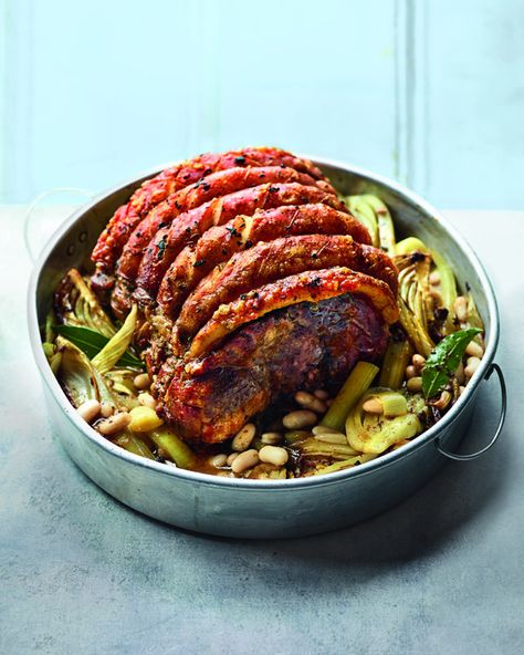 Slow-roast pork shoulder with leeks and cannellini beans | delicious. magazine Roast Ideas, Slow Cooked Pork Shoulder, Slow Roast Pork, Slow Cooked Pork, Pork Shoulder Roast, Delicious Magazine, Marinated Pork, Slow Roast, Roast Recipe