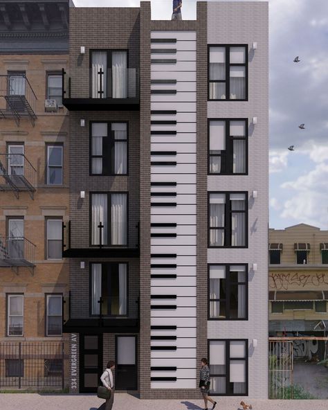 Facade Apartment Building, Facade Apartment, School Building Design, Theater Architecture, Bushwick Brooklyn, Apartment Architecture, Amazing Buildings, Facade Architecture, Affordable Housing