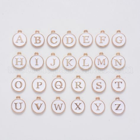 Initial Letter A~Z Alphabet Enamel Charms, Flat Round Disc Double Sided Charms, Golden Plated Enamelled Sequins Alloy Charms, White, 14x12x2mm, Hole: 1.5mm, 26pcs/set – usstock.panahall.com Bead Alphabet, Charms Collection, Alphabet Charm, Letter Beads, Letter Pendants, Letter Charms, Letter Set, Enamel Charms, Small Pendant