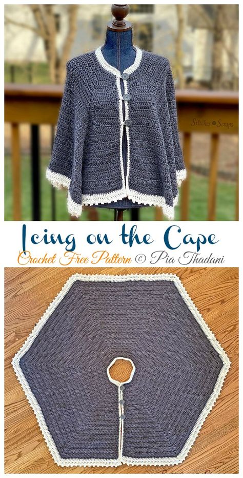 Cape Au Crochet, Cape Crochet, Free Pattern Crochet, Crochet Cape, Crochet Poncho Free Pattern, Poncho Crochet, شال كروشيه, Mode Crochet, Crochet Poncho Patterns