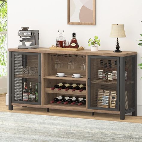 (Promoted) Wine Bar Cabinet, Industrial Coffee Bar Cabinet Farmhouse for Liquor and Glasses, Sideboard Buffet Cabinet with Storage Rack for Home Kitchen Dining Room, Rustic Oak, 55 In #winecabinetwithstorage Sliding Door Liquor Cabinet, Wine Buffet Cabinet Farmhouse, Industrial Coffee Bar, Bar Cabinet Wood Farmhouse, Dining Room Rustic, Living Room Bar Cabinet Room & Board Modern Furniture, Coffee Bar Cabinet, Industrial Liquor Cabinet Kitchen & Bar Carts, Coin Bar