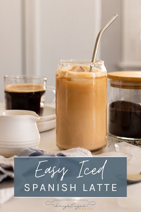 If you’ve been searching for a refreshing new way to enjoy your morning coffee - one that’s especially appropriate for warm and sunny weather - give my Iced Spanish Latte recipe a try! It’s SO EASY, only takes 3 ingredients (plus ice!) and has the perfect balance of milky sweetness and rich espresso flavor. Spanish Latte Recipe, Coffee Banana Bread, Vegan Sweetened Condensed Milk, Bakers Menu, Spanish Latte, Chicory Recipe, Banana Coffee, Vietnamese Coffee, Espresso Shot