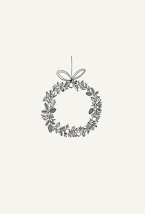 Ryn Frank Christmas, Christmas Minimalist Illustration, Cheer Illustration, Christmas Wreath Drawing, Christmas Wreath Illustration, Ryn Frank, Botanical Christmas, Wreath Illustration, Wreath Drawing