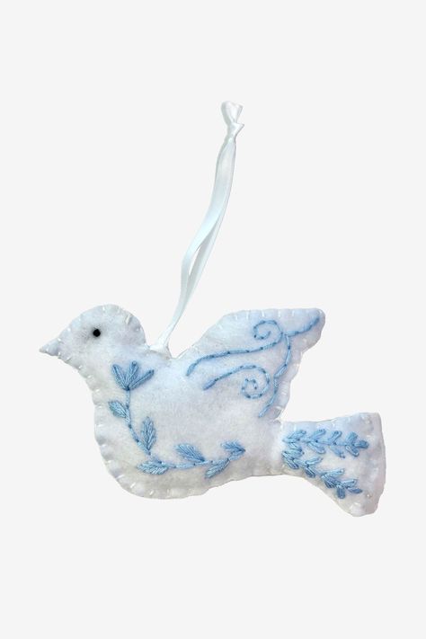 Winter Dove Ornament  Easy Craft Pattern - DMC Dove Ornament, Free Cross Stitch Pattern, Dove Ornaments, Machine Embroidery Thread, Punch Needle Patterns, Needlepoint Patterns, Easy Craft, Knitting Kits, Cross Stitch Patterns Free