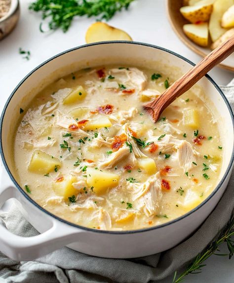 Chicken Potato Soup Recipe Chicken Potato Dumpling Soup, Creamy Chicken Potato Soup Crockpot, Soup Chicken Potato, Potato Soup Made With Chicken Broth, Potato Soup With Spinach, Potato Soup Chicken Broth, Chicken Noodle Potato Soup, Chicken Potatoes Soup, Chicken Potato Soup Recipes