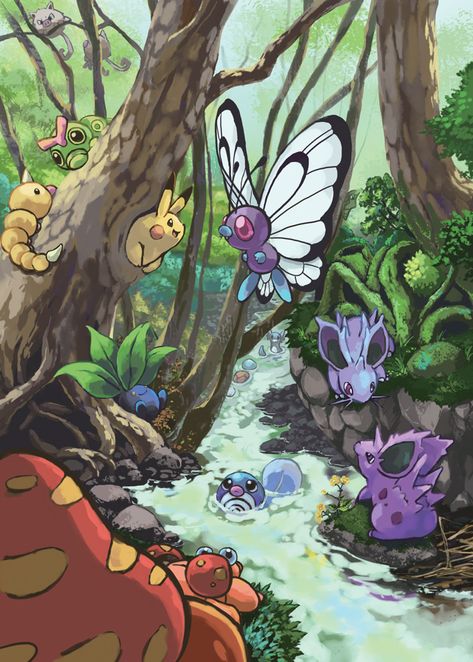 "Forest" Grass and Poison Type Pokemon (http://www.pixiv.net/member_illust.php?mode=medium_id=29310204) Pokemon Painting, Pokemon Universe, Cute Pokemon Pictures, Type Pokemon, Pokémon Master, All Pokemon, Pokemon Fan Art, My Pokemon, Cool Pokemon