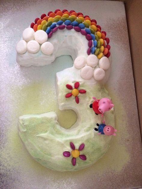 3 Shaped Birthday Cake Number 3, Easy 3rd Birthday Cake, 3 Yr Birthday Cake, Number 3 Rainbow Cake, 3 Shaped Birthday Cake, Easy Peppa Pig Cake, 2 Shaped Birthday Cake, 3 Cake Number, Rainbow Shaped Cake