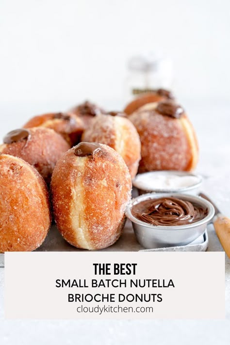 Brioche Donut Recipe, Nutella Donuts, Brioche Donuts, Cloudy Kitchen, Homemade Brioche, Making Donuts, Small Batch Baking, Brioche Recipe, Fried Donuts