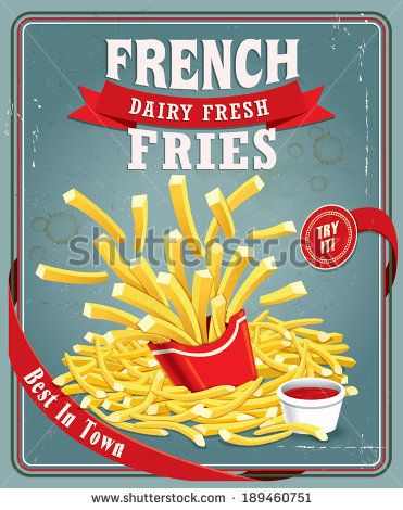 Vintage french fries poster design - stock vector