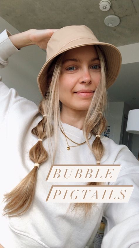 Bubble Pigtails Tutorial, Pigtails Tutorial, Braids With Hat, Bubble Pigtails, Iii Points, Hair Doos, Hair Dyes, Pigtail Braids, 90s Hairstyles