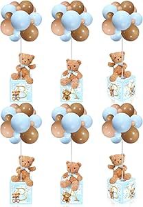 Baby Shower Themes Bear, Brown And Blue Baby Shower Ideas, Baby Boy Bear Shower Theme, Bear Shower Theme, Baby Boy Shower Centerpieces, Teddy Bear Baby Shower Centerpiece, Baby Boy Centerpieces, Bear Decorations, Decorations For Baby Shower