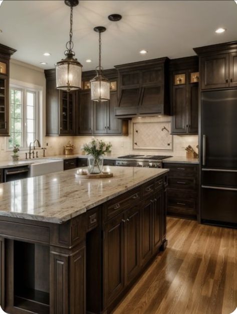 Whitewashed Cabinets, Coastal Inspired Kitchens, Traditional Backsplash, Brown Kitchen Cabinets, Luxury Coffee, Traditional Kitchen Design, Antique Light Fixtures, Wood Epoxy, Brown Cabinets