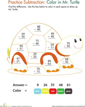 Worksheets: Color by Number: Practice Two-Digit Subtraction 9 Subtracting 2 Digit Numbers, Subtraction Color By Number, Math 2nd Grade, Color By Number Worksheet, Number Practice, Number Worksheet, Math Subtraction, Subtraction Activities, Math Charts