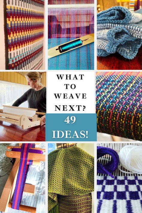 Here are 49 weaving project ideas to get your started! Hand Woven Clothing, Weaving Projects Ideas Inspiration, Small Loom Weaving Projects, Easy Weaving Projects, Rigid Heddle Weaving Patterns, Weaving Patterns Design, Tablet Weaving Patterns, Handloom Weaver, Navajo Weaving