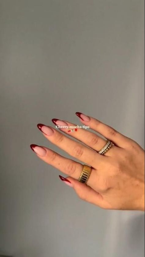 Best Friend Nails Ideas, Cherry Wine Nails, Pale Nails, Cherry Mocha, Wine Nails, August Nails, Red Acrylic Nails, Cherry Wine, Nude Nail Designs