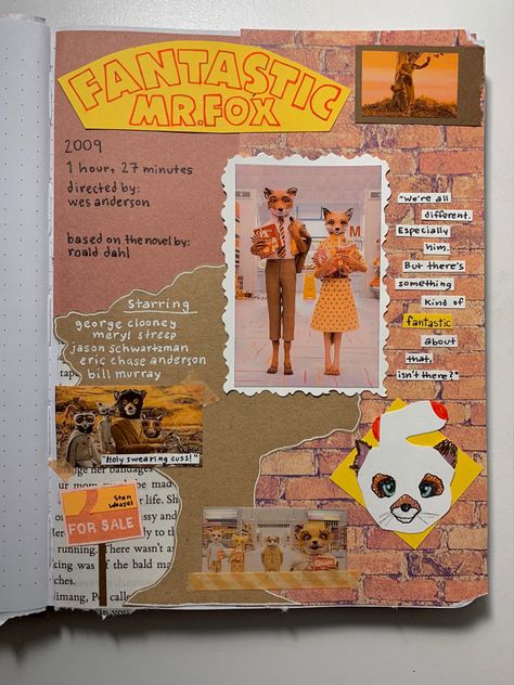 Wes Anderson Journal, Scrapbook Starting Page, Movie Journal Template, Journal Headers Ideas, Film Journal Ideas, Movie Journal Ideas, Cinema Journal, Movie Journaling, Magazine Scrapbook