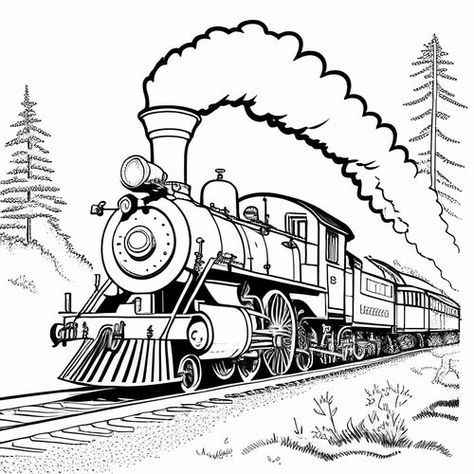 +50 Train Coloring Pages: Free Printable Images - Eggradients.com Drawing Of Train, Train Drawing Sketches, Train Sketch Simple, Train Coloring Sheet, Old Train Drawing, Train Coloring Pages Free Printable, Train Black And White, Lighthouse Silhouette, Train Clipart Black And White