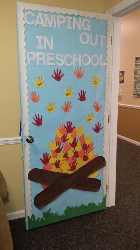 July Preschool Door Ideas, Camping Hallway Decorations, Camp Door Decorations Classroom, Camping Classroom Decorations, Camping Classroom Door Ideas, Camping Themed Art For Toddlers, Camping Door Decorations Classroom, Camping Theme Door Decorations, Camping Bulletin Board Ideas Preschool