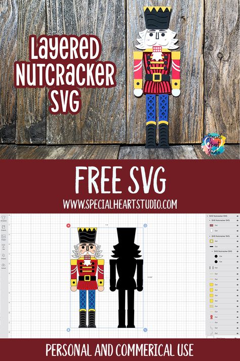 Cricut Nutcracker Svg, 3d Layered Paper Art Cricut Free Christmas, Silhouette Cameo 3d Paper Projects, Free Nutcracker Svg, Nutcracker Svg Free, Cricut Layered Paper Art Christmas, Nutcracker Svg File Free, Layered Cricut Projects, Nutcracker Svg