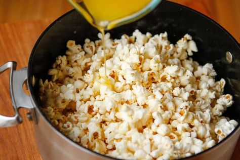 Movie Theater Popcorn At Home Movie Theater Butter Recipe, Air Popped Popcorn Recipe, Movie Theater Popcorn Butter, Butter For Popcorn, Clarify Butter, Homemade Microwave Popcorn, Popcorn At Home, Popcorn Recipes Easy, Theater Popcorn