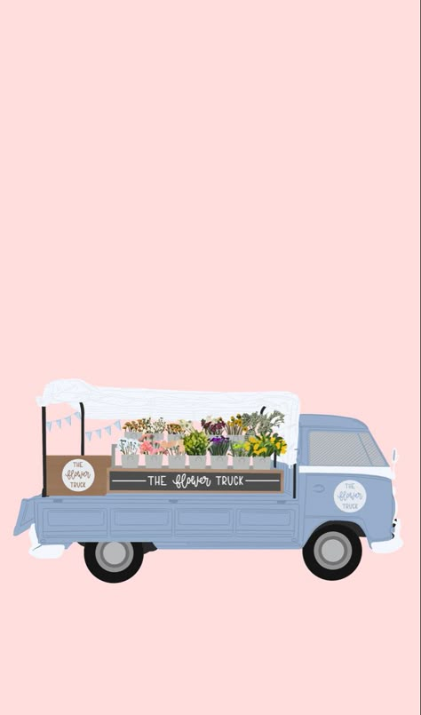 Truck Aesthetic, Truck Wallpaper, Cute Happy Quotes, Pink Truck, Cute Blue Wallpaper, Flower Truck, Illustration Art Drawing, Art Painting Gallery, Girly Art Illustrations