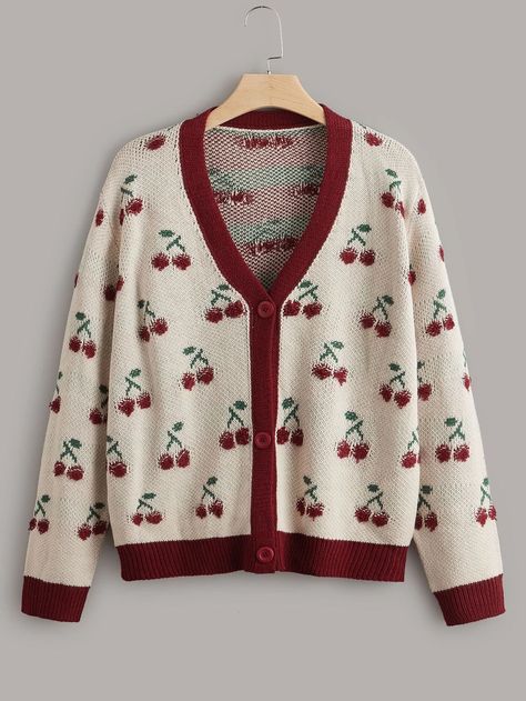 Coquette Fashion, Cherry Pattern, Style Bundle, Plus Size Cardigans, Button Front Cardigan, Cherry Print, Fall Baby, Printed Cardigan, Cardigans