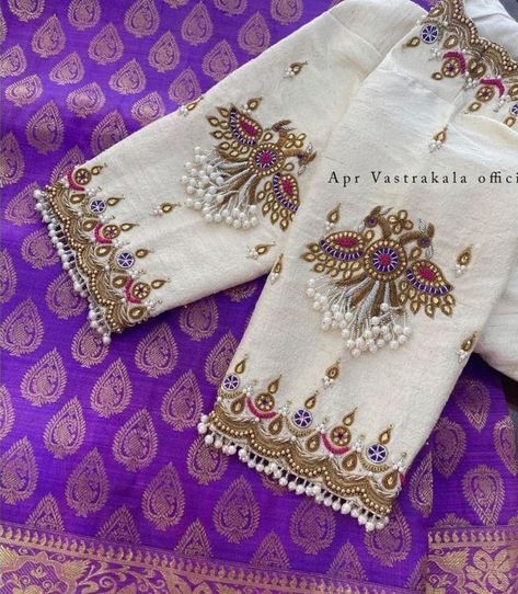 Unique Aari Work Blouse Designs, Hand Work Embroidery Blouse Design, Hand Aari Work Design, Magam Work Blouses Latest Simple, Hand Embroidery Blouse Designs Simple, Blouse Handwork Designs, Pearl Work Embroidery Blouses, Hand Work Embroidery Blouse, Simple Handwork Blouse Design