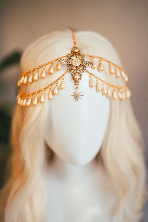 Celestial Jewellery, Chain Headband, Festival Headpiece, Pearl Crown, Wedding Crown, Bridal Headpiece, Bridal Crown, Hair Accessories, Boho - Etsy South Africa Chain Crown, Crown Hair Accessories, Jewellery Chain, Bridal Crown Tiara, Chain Headband, Chain Headpiece, Pearl Crown, Festival Headpiece, Pagan Wedding