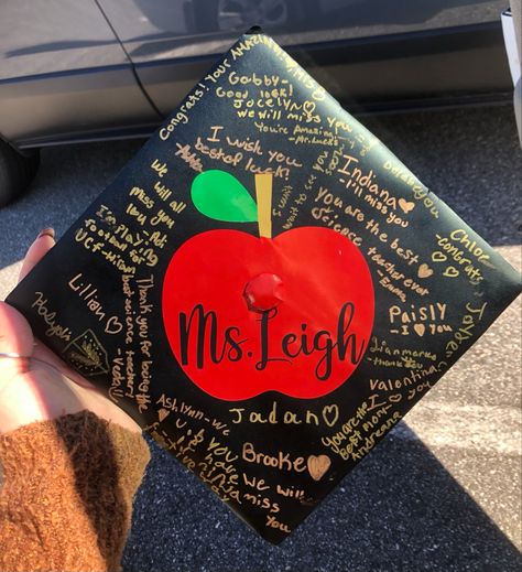 Simple Education major grad cap, graduaction cap for future teachers. My internship students signed my cap :) Signed Graduation Cap, Early Childhood Education Caps Graduation, Graduation Cap Designs Teacher Masters, Grad Cap Ideas Teacher Education Major, Grad Cap Designs Teacher, Teacher Graduation Cap Students Sign, Graduation Caps Teacher, Education Masters Graduation Cap, Art Teacher Graduation Cap