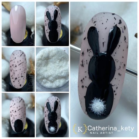 Black Easter Nails, Nail Art Bunny, Easter Bunny Nail Art, Easter Nail Art Tutorial, Bunny Nail Art, Easter Nail Ideas, Easter Nails Easy, Ideas Uñas, Easter Nail