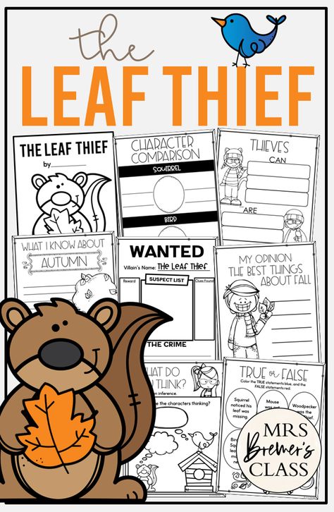 Leaf Thief book activities unit with literacy companion activities and a craftivity for fall in Kindergarten and First Grade Fall Books Kindergarten, Fall Read Alouds For 2nd Grade, Leaf Thief Book Activities, Fall Reading Activities 1st Grade, Fall Books For Kindergarten, Fall Literacy Night Activities, Fall Craftivity First Grade, 2nd Grade November Activities, First Grade October Activities