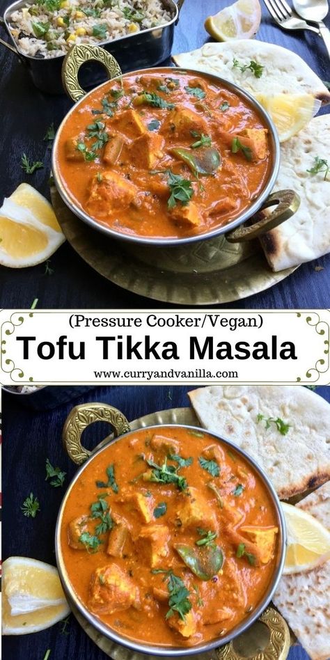 Instant Pot Vegan Curry, Instant Pot Tofu Curry, Tofu Tika Massala, Tika Masala Vegetarian, Tofu Instant Pot Recipes, Instant Pot Tofu, Instant Pot Vegan Recipes, Tofu Tikka Masala, Tikki Masala