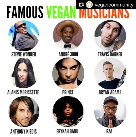 famous vegan musicians #vegan @plantpowerz Vegan Info, Famous Vegans, Andre 3000, Anthony Kiedis, Alanis Morissette, Animal Activism, Bryan Adams, Vegan Inspiration, Travis Barker