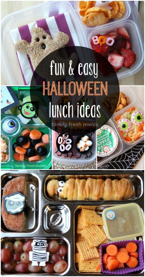 It's time to squeeze in those last creepy cool Halloween lunches for this year. Here are a couple Fun Halloween Lunch Box Ideas that the kiddos loved! Halloween Lunch Box Ideas, Halloween Lunch Ideas, Fun Kid Lunch, Halloween Lunch Box, Kids Packed Lunch, Halloween Lunch, Lunch Ideas For Kids, Kids Halloween Food, Lunch Box Ideas