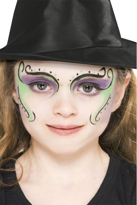 Kids Witch Makeup, Witch Face Paint, Face Painting Halloween Kids, Witch Costume Diy, Halloween Makeup For Kids, Maquillage Halloween Simple, Halloween Makeup Witch, Witch Costumes, Witch Makeup